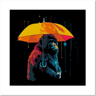 Gorilla Rainy Day With Umbrella Posters and Art